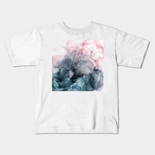 Blush and Payne's Grey Flowing Abstract Painting Kids T-Shirt